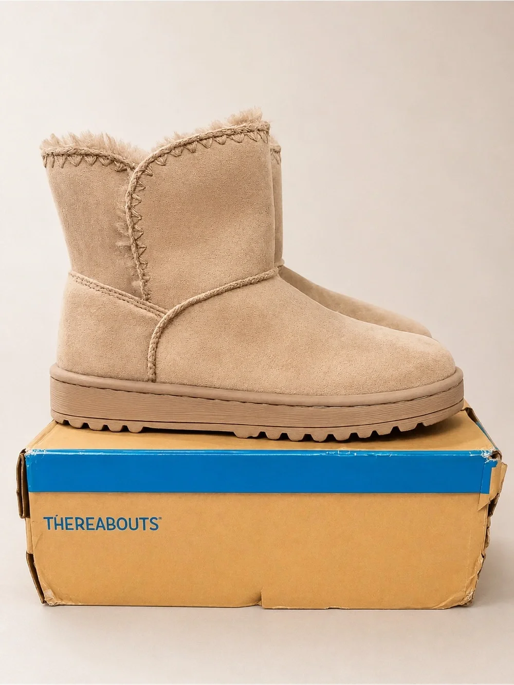 Kids Beige Suede Shearling-Trim Ankle Boots thereabouts size 2m
